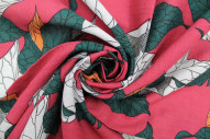 Tissu Voile Coton Viscose Imprimé Feuille Composée Rose -Au Mètre