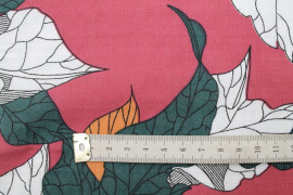 Tissu Voile Coton Viscose Imprimé Feuille Composée Rose -Au Mètre