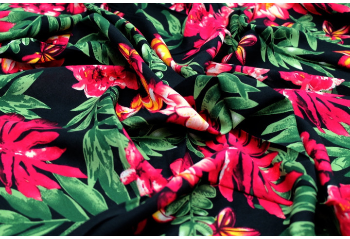 Tissu Viscose Imprimé Fleur Bulba Noir -Au Mètre