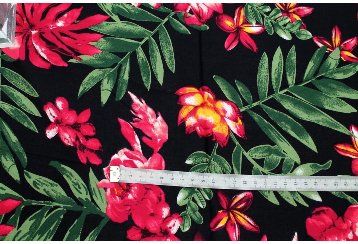 Tissu Viscose Imprimé Fleur Bulba Noir -Au Mètre