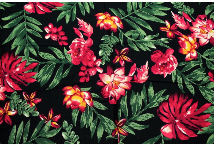 Tissu Viscose Imprimé Fleur Bulba Noir -Au Mètre