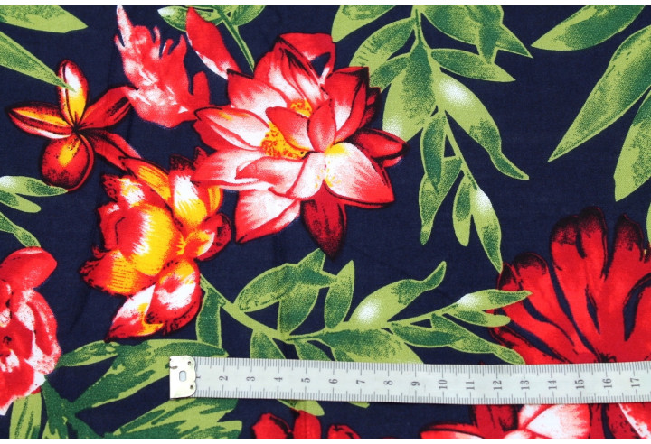 Tissu Viscose Imprimé Fleur Bulba Marine -Au Mètre