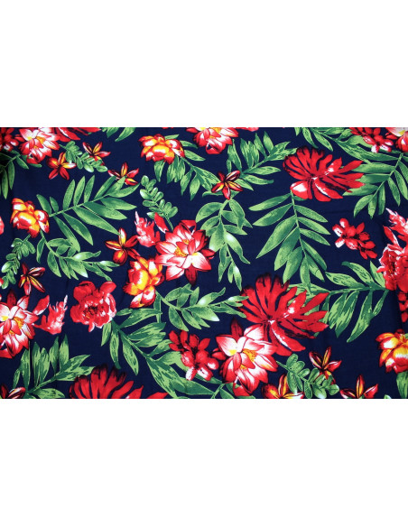 Tissu Viscose Imprimé Fleur Bulba Marine -Au Mètre
