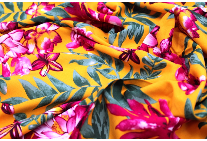 Tissu Viscose Imprimé Fleur Bulba Safran -Au Mètre