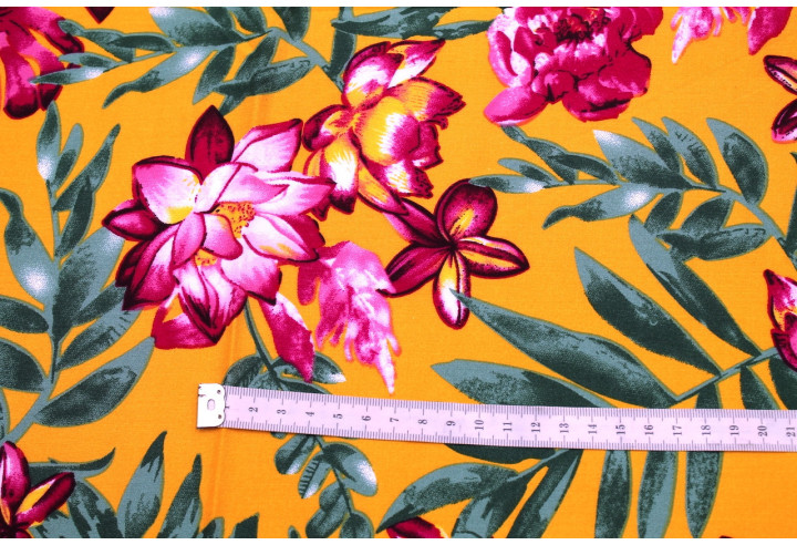 Tissu Viscose Imprimé Fleur Bulba Safran -Au Mètre