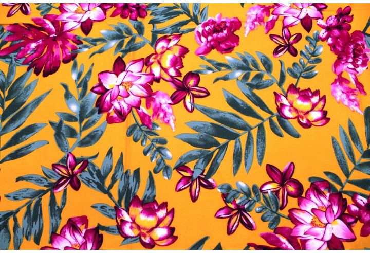 Tissu Viscose Imprimé Fleur Bulba Safran -Au Mètre