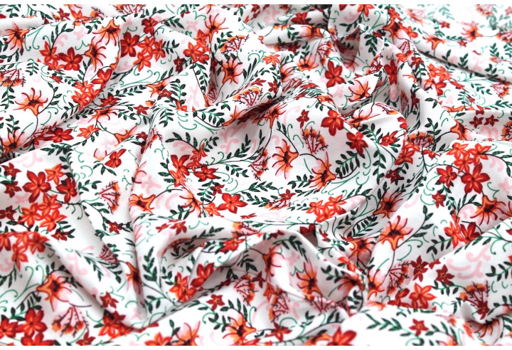 Tissu Viscose Imprimé Fleur Iris Blanc -Au Mètre