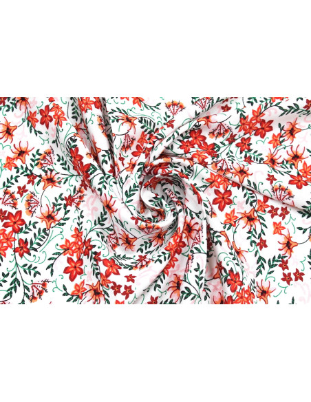 Tissu Viscose Imprimé Fleur Iris Blanc -Au Mètre