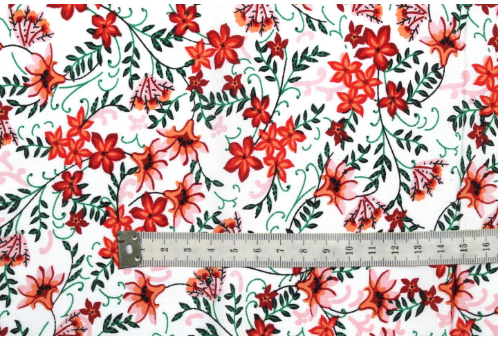Tissu Viscose Imprimé Fleur Iris Blanc -Au Mètre