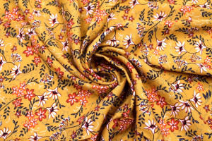 Tissu Viscose Imprimé Fleur Iris Safran -Au Mètre