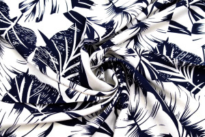 Tissu Viscose Imprimé Fleur Martina Marine -Au Mètre