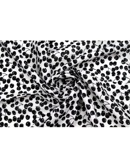 Tissu Viscose Imprimé Cherry Blanc -Au Mètre