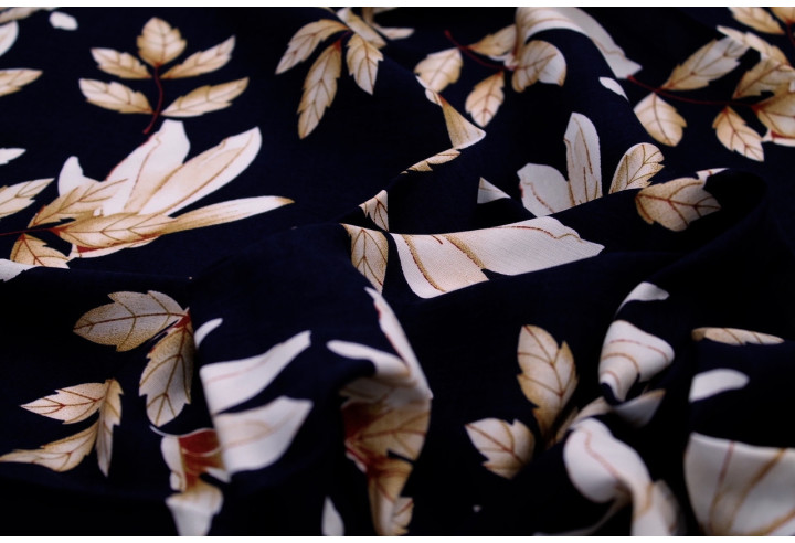 Tissu Viscose Imprimé Fleur Automnal Marine -Au Mètre