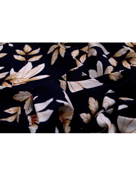 Tissu Viscose Imprimé Fleur Automnal Marine -Au Mètre