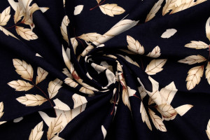 Tissu Viscose Imprimé Fleur Automnal Marine -Au Mètre