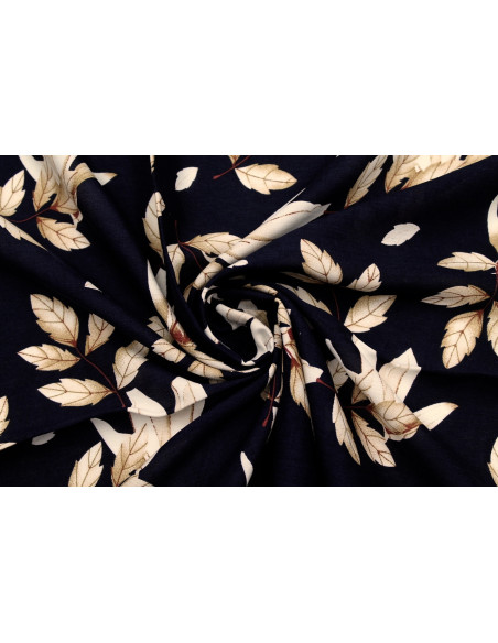 Tissu Viscose Imprimé Fleur Automnal Marine -Au Mètre