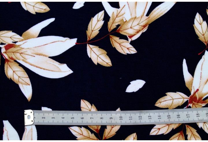 Tissu Viscose Imprimé Fleur Automnal Marine -Au Mètre