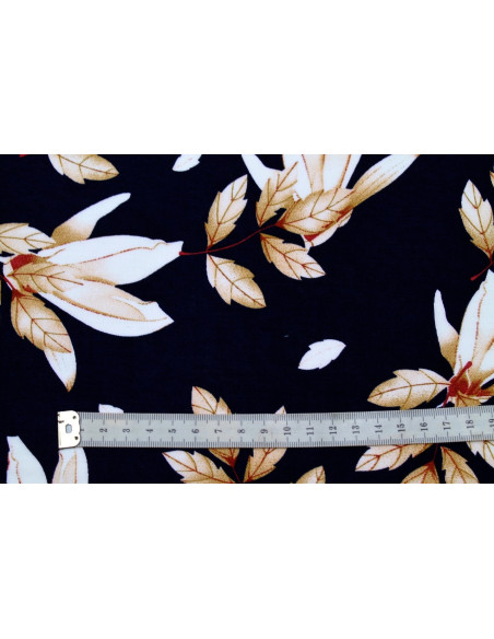 Tissu Viscose Imprimé Fleur Automnal Marine -Au Mètre