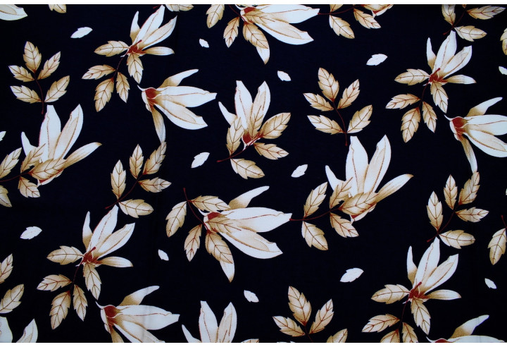 Tissu Viscose Imprimé Fleur Automnal Marine -Au Mètre