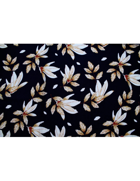 Tissu Viscose Imprimé Fleur Automnal Marine -Au Mètre