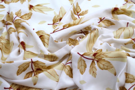 Tissu Viscose Imprimé Fleur Automnal Blanc -Au Mètre