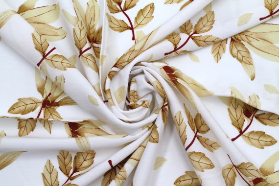 Tissu Viscose Imprimé Fleur Automnal Blanc -Au Mètre