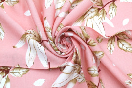 Tissu Viscose Imprimé Fleur Automnal Rose -Au Mètre