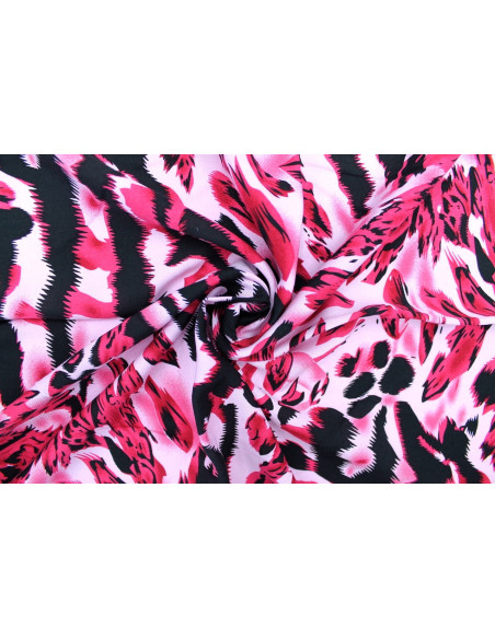 Tissu Viscose Imprimé Léopard Rose -Au Mètre