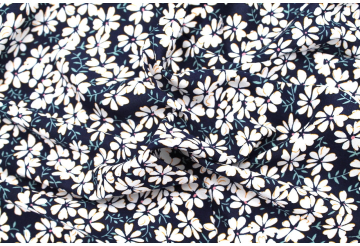 Tissu Viscose Imprimé Fleur Jada Marine -Au Mètre