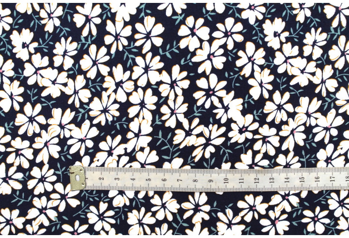 Tissu Viscose Imprimé Fleur Jada Marine -Au Mètre