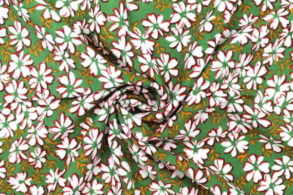 Tissu Viscose Imprimé Fleur Jada Vert -Au Mètre