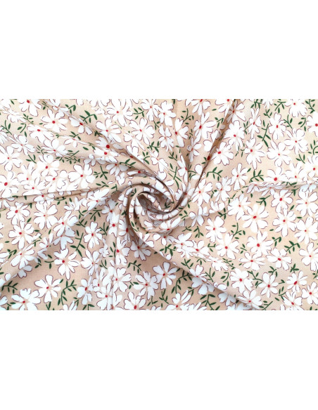 Tissu Viscose Imprimé Fleur Jada Beige -Au Mètre