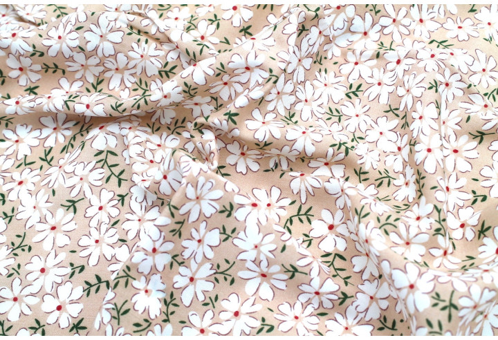 Tissu Viscose Imprimé Fleur Jada Beige -Au Mètre