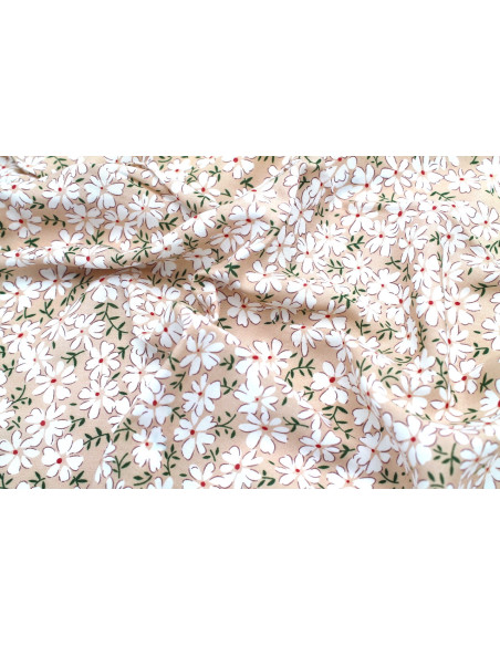 Tissu Viscose Imprimé Fleur Jada Beige -Au Mètre