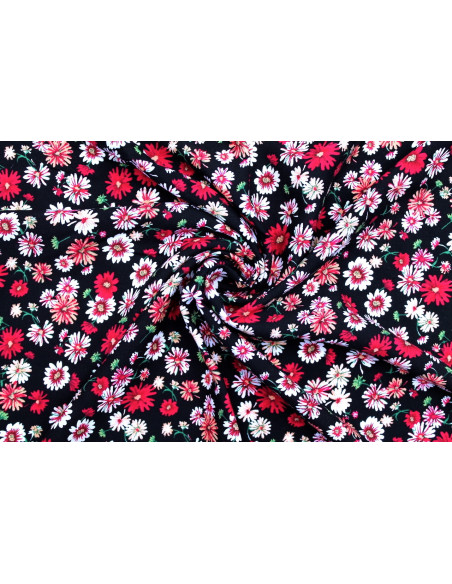 Tissu Viscose Imprimé Fleur Jolie Noir -Au Mètre