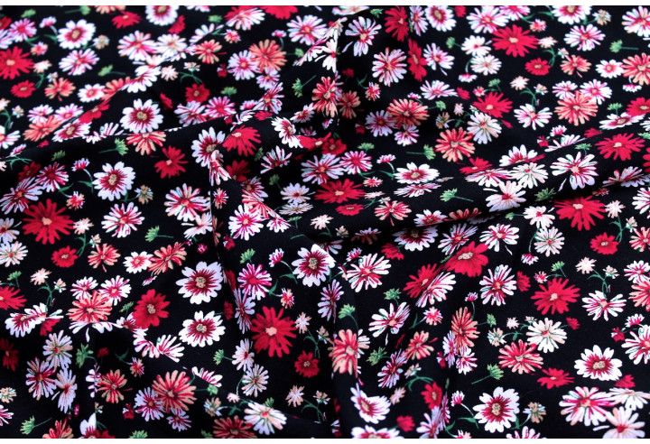 Tissu Viscose Imprimé Fleur Jolie Noir -Au Mètre