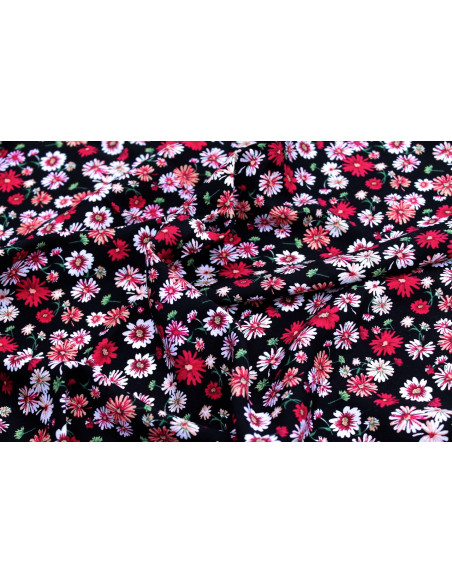 Tissu Viscose Imprimé Fleur Jolie Noir -Au Mètre