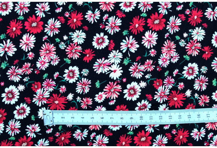 Tissu Viscose Imprimé Fleur Jolie Noir -Au Mètre