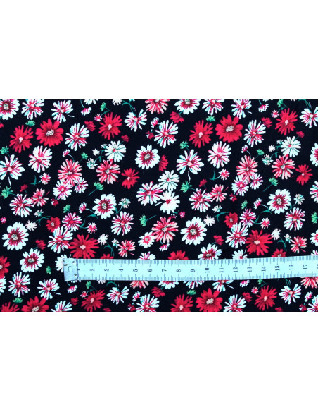 Tissu Viscose Imprimé Fleur Jolie Noir -Au Mètre