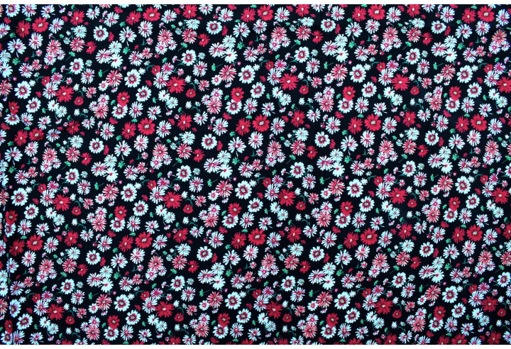 Tissu Viscose Imprimé Fleur Jolie Noir -Au Mètre