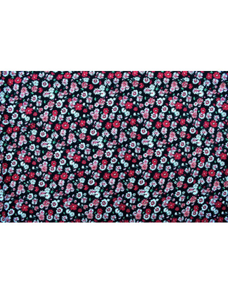 Tissu Viscose Imprimé Fleur Jolie Noir -Au Mètre