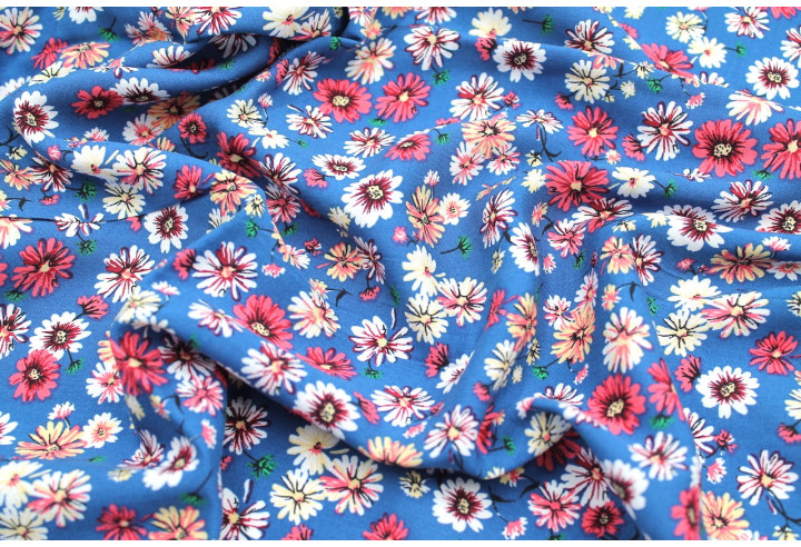 Tissu Viscose Imprimé Fleur Jolie Bleu -Au Mètre