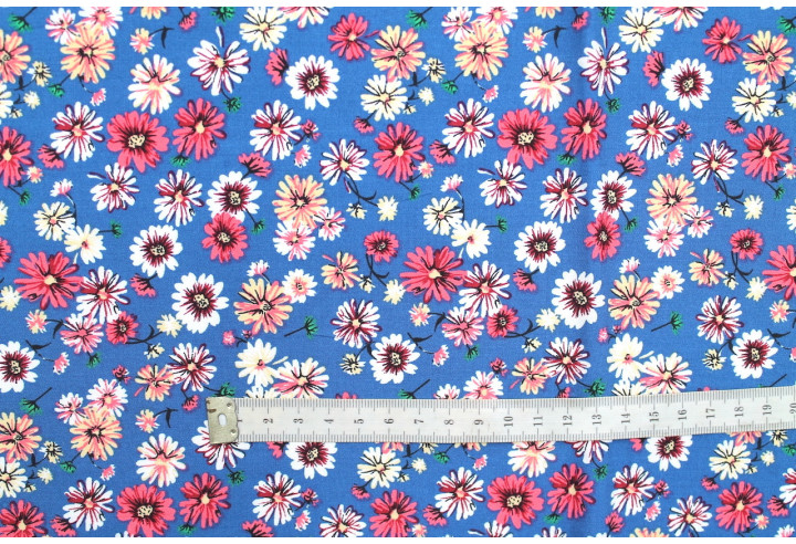 Tissu Viscose Imprimé Fleur Jolie Bleu -Au Mètre