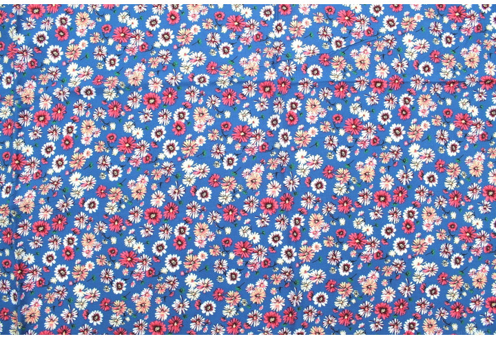 Tissu Viscose Imprimé Fleur Jolie Bleu -Au Mètre