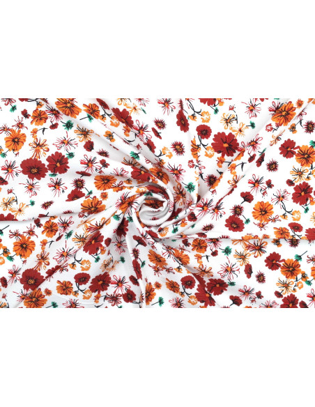 Tissu Viscose Imprimé Fleur Jolie Blanc -Au Mètre
