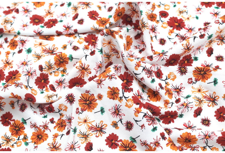 Tissu Viscose Imprimé Fleur Jolie Blanc -Au Mètre
