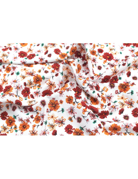 Tissu Viscose Imprimé Fleur Jolie Blanc -Au Mètre