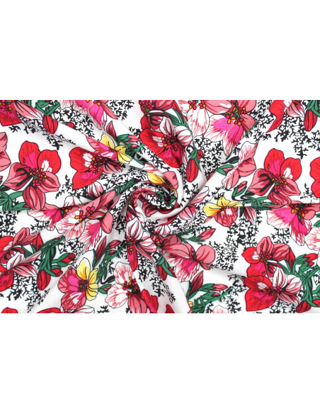 Tissu Viscose Imprimé Fleur Anasthasia Blanc -Au Mètre