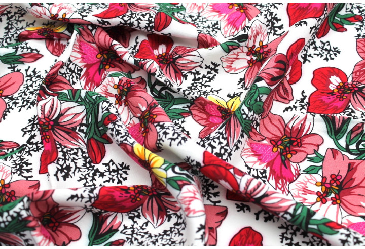 Tissu Viscose Imprimé Fleur Anasthasia Blanc -Au Mètre
