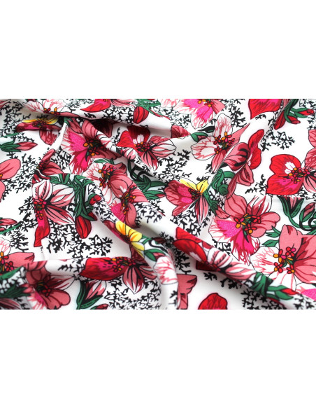Tissu Viscose Imprimé Fleur Anasthasia Blanc -Au Mètre